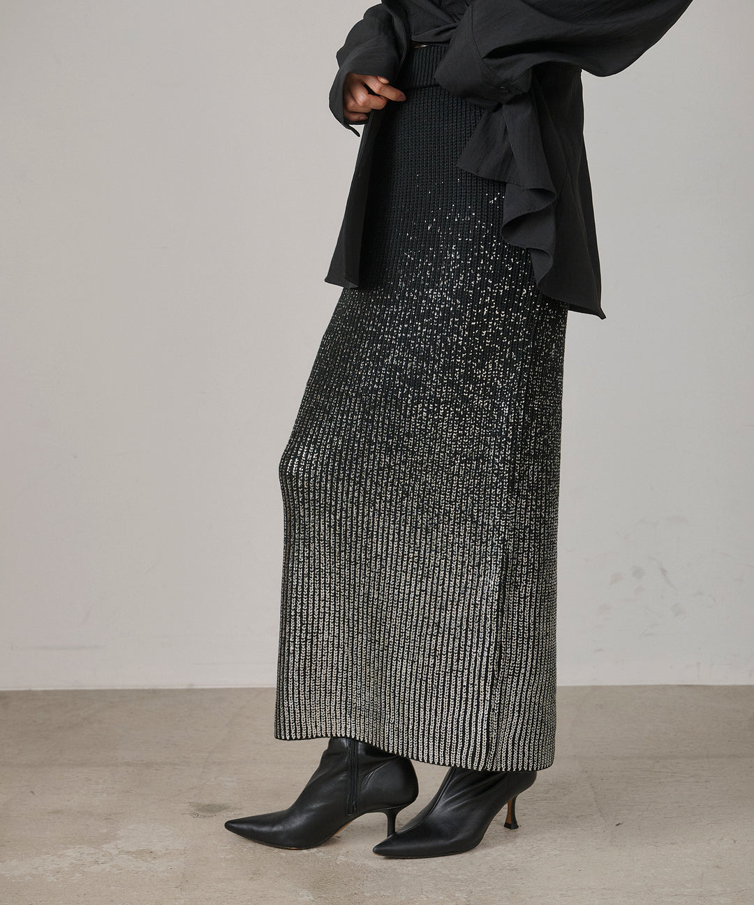 (eliuu)Luminous Foil Knit Skirt