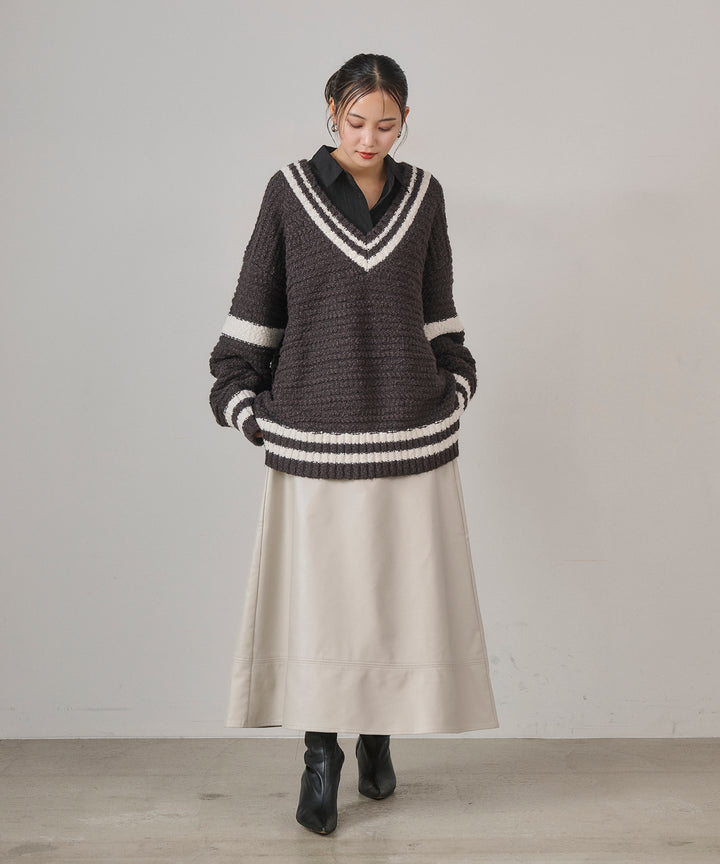 (eliuu)F Leather Flare Skirt