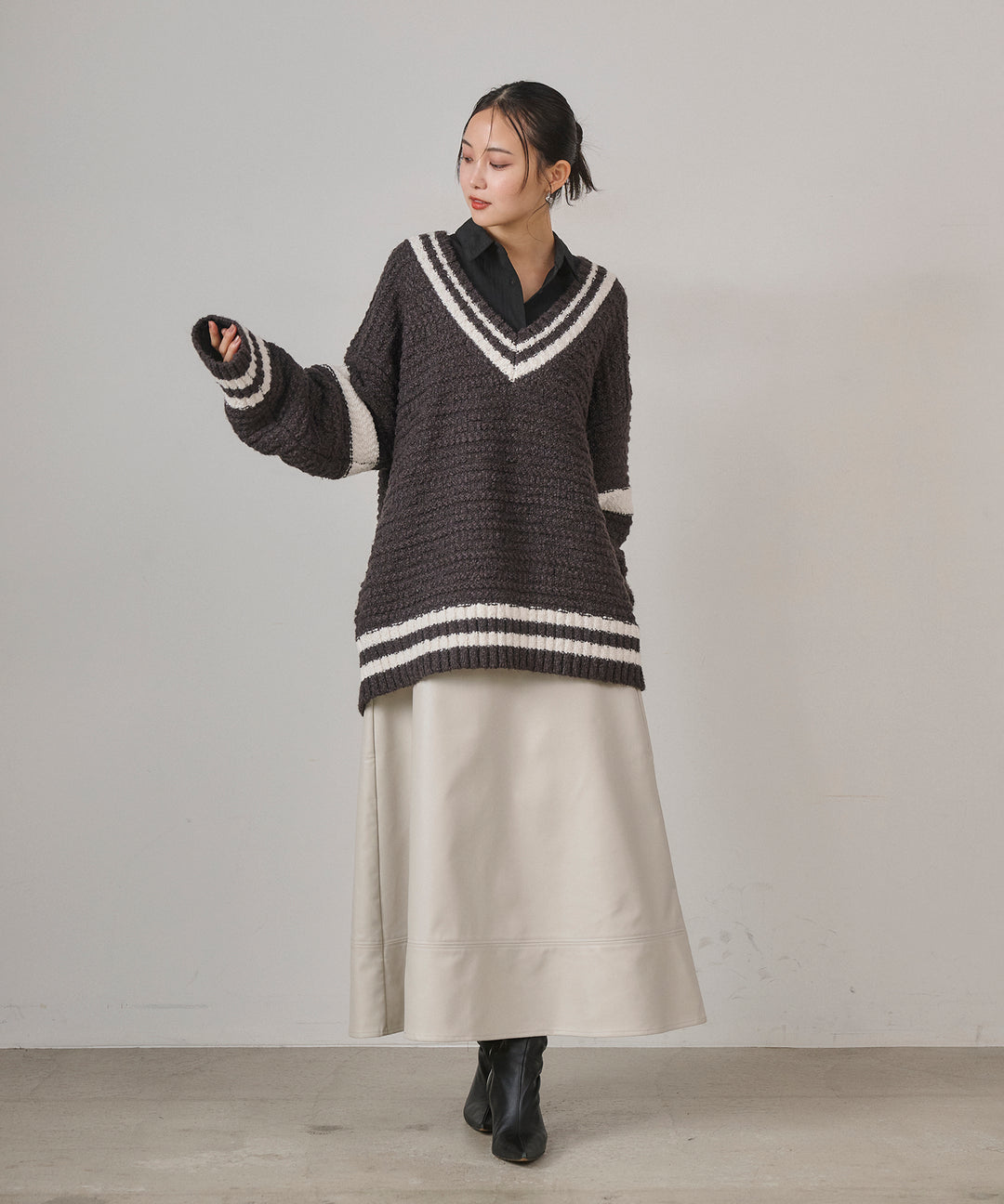 (eliuu)F Leather Flare Skirt