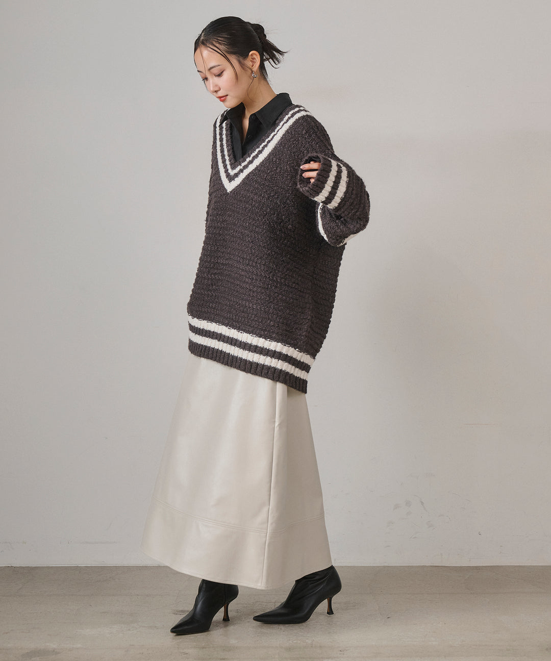 (eliuu)F Leather Flare Skirt