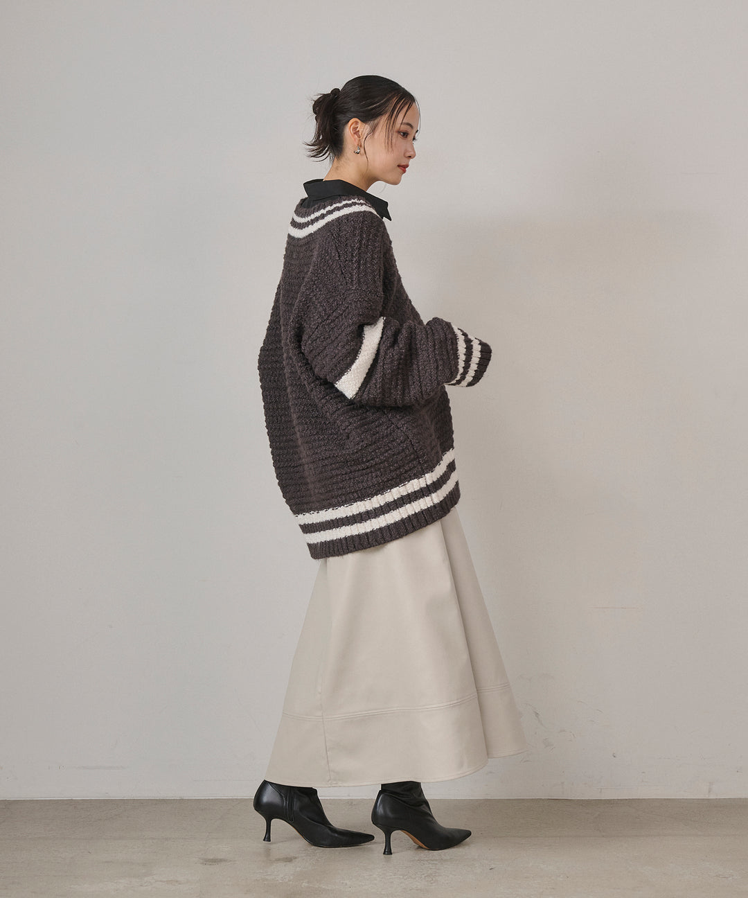 (eliuu)F Leather Flare Skirt