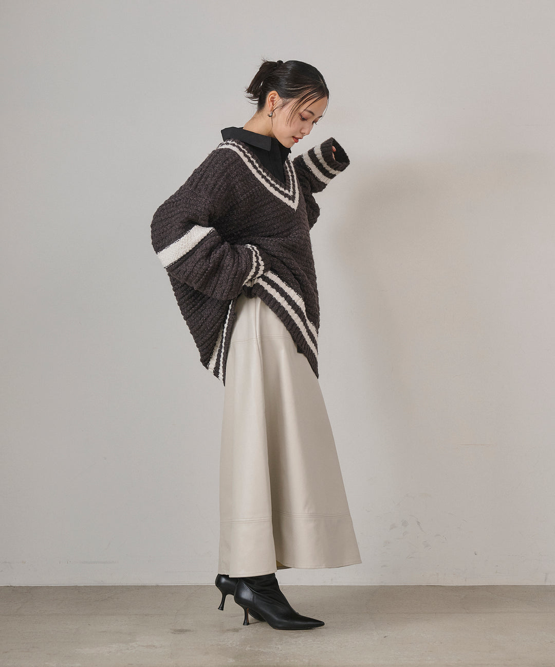 (eliuu)Preppy V/C Knit