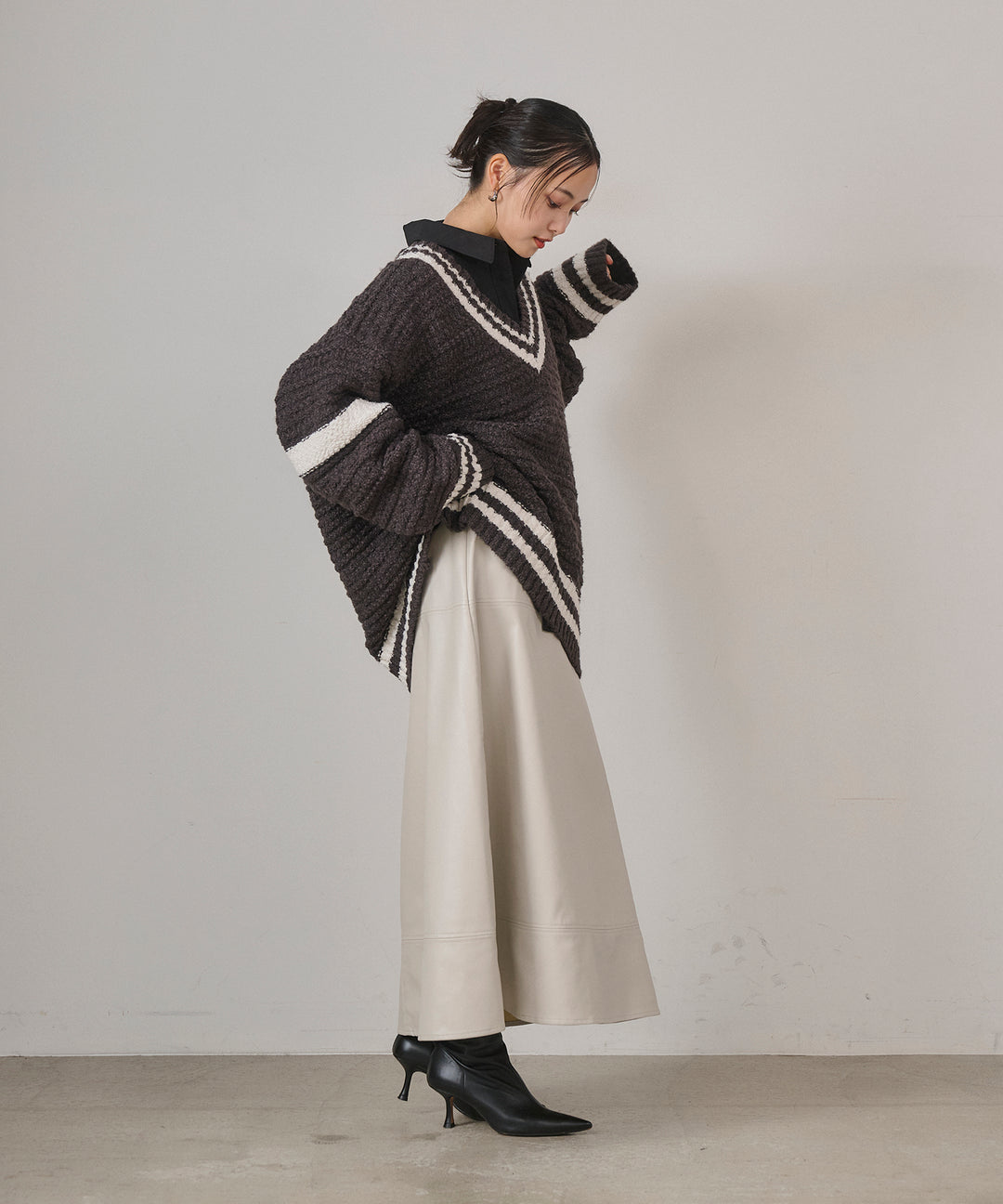 (eliuu)F Leather Flare Skirt