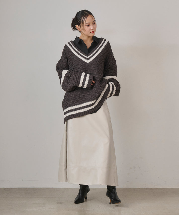 (eliuu)F Leather Flare Skirt