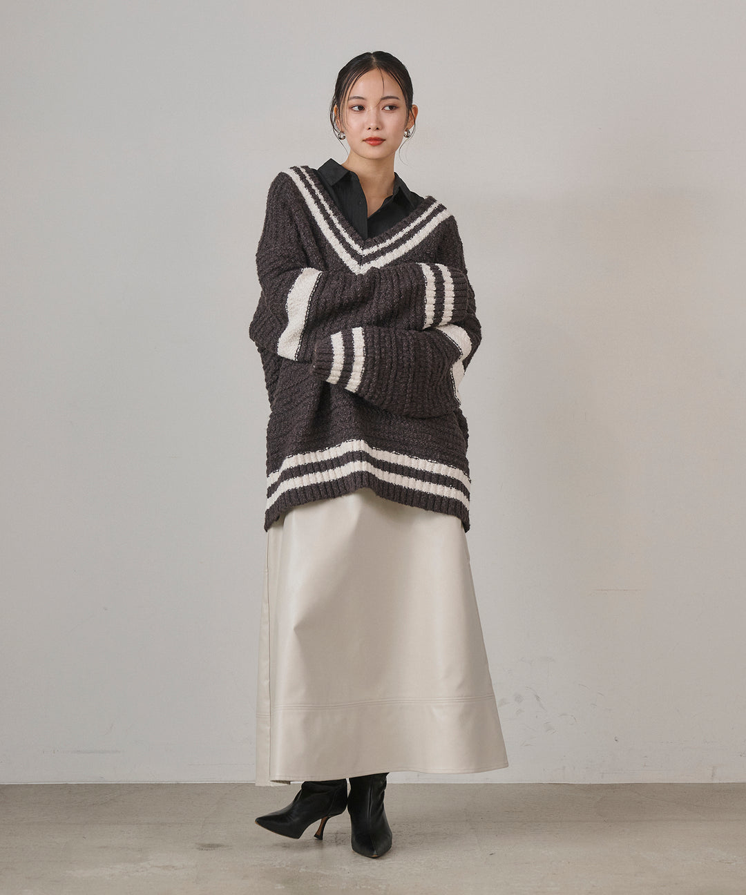 (eliuu)Preppy V/C Knit