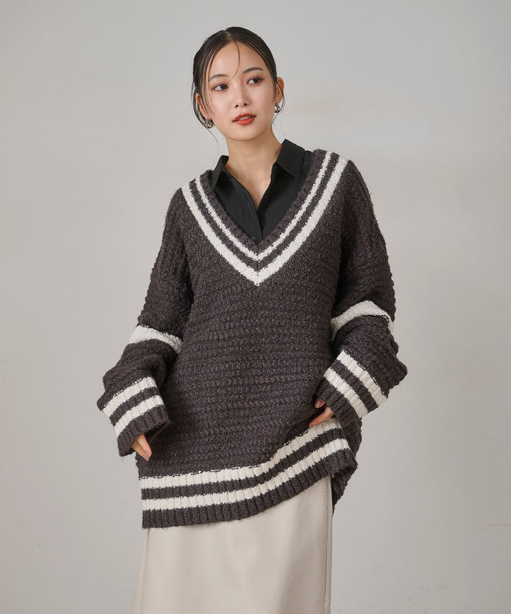 [SET]Preppy V/C Knit+Multi Way Tuck Shirt