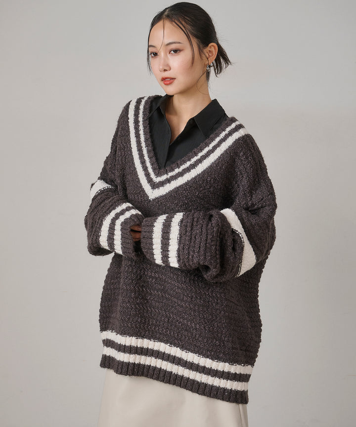 [SET]Preppy V/C Knit+Multi Way Tuck Shirt