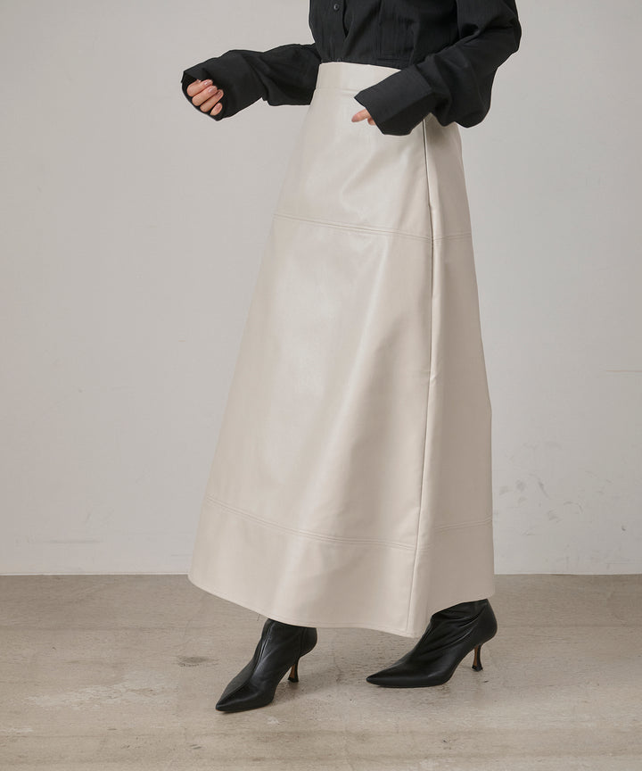 (eliuu)F Leather Flare Skirt