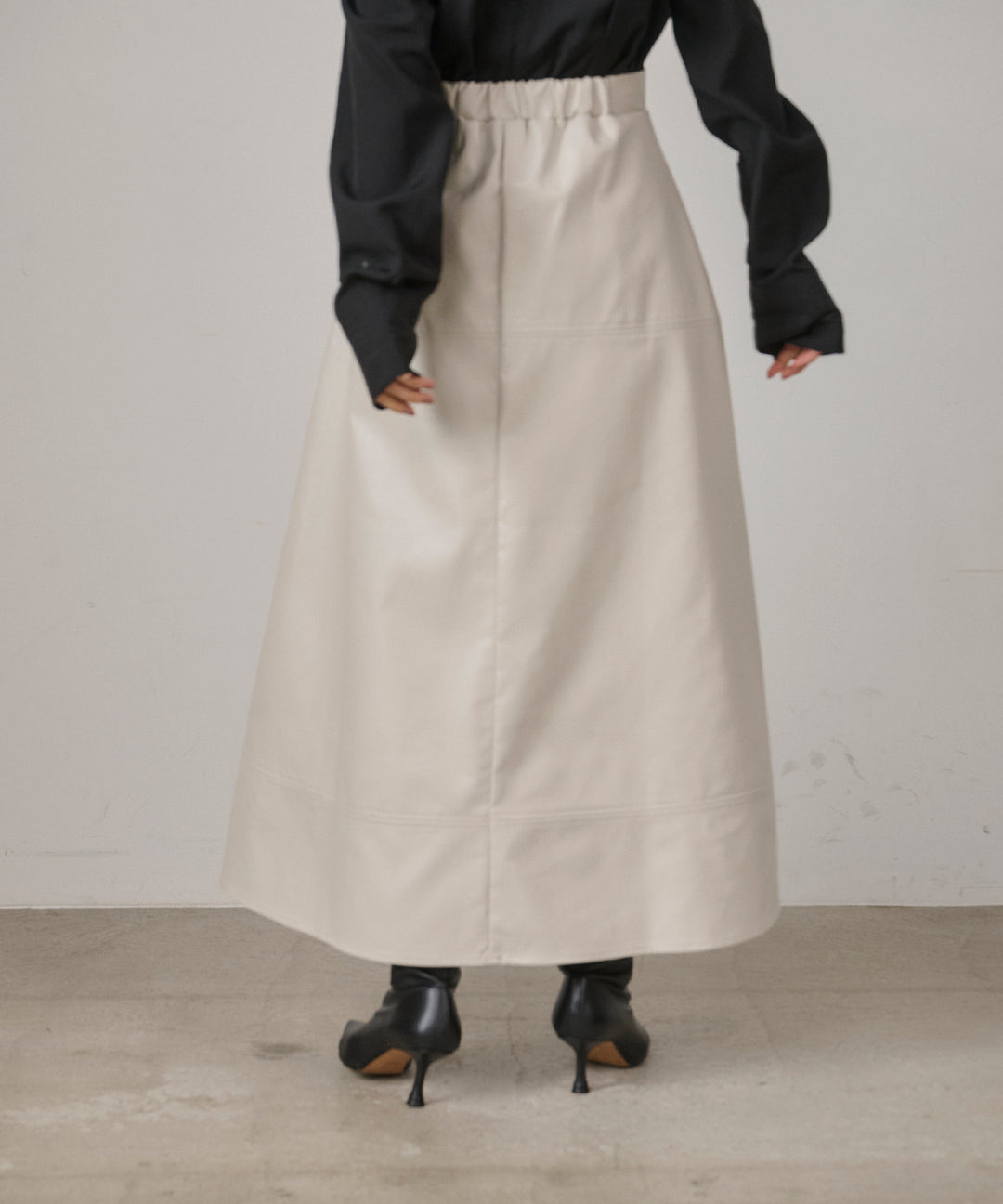 (eliuu)F Leather Flare Skirt