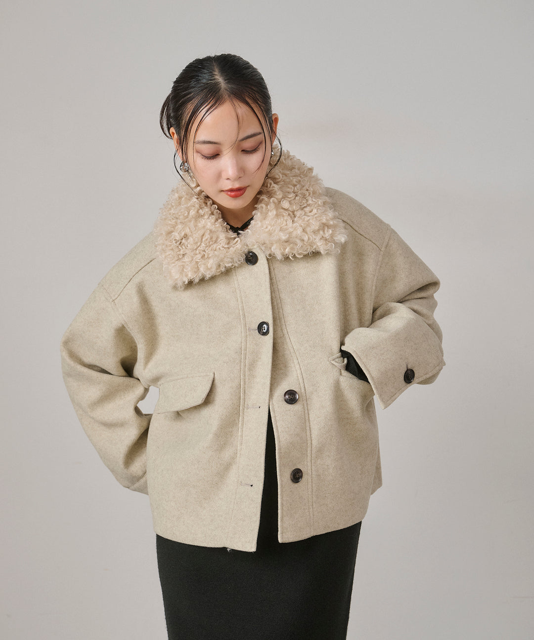 (eliuu)Wool Like Combi Short JK