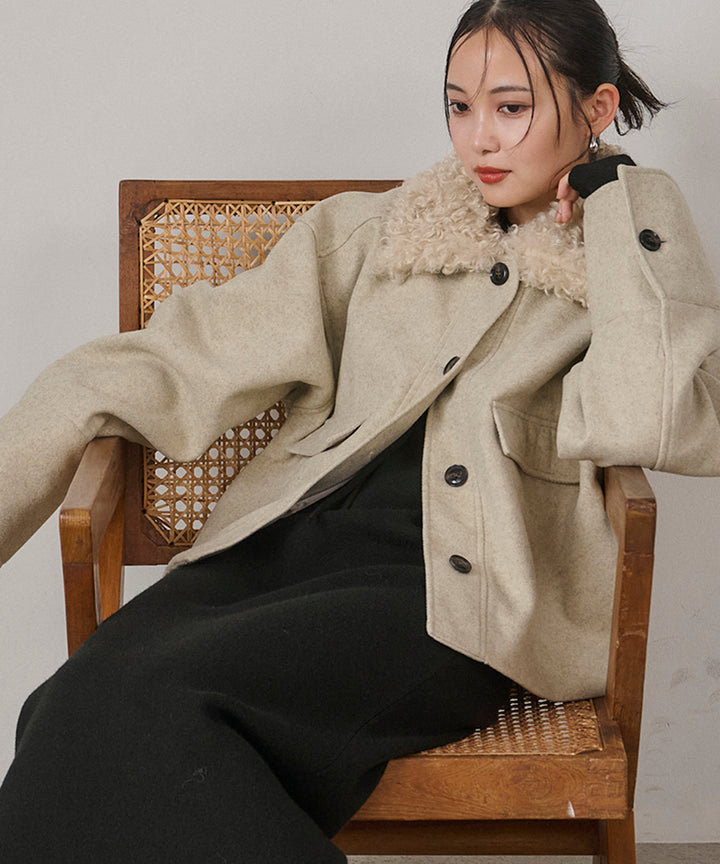 [SET]Wool Like Combi Short JK+Soft Touch Choker Knit Onepiece