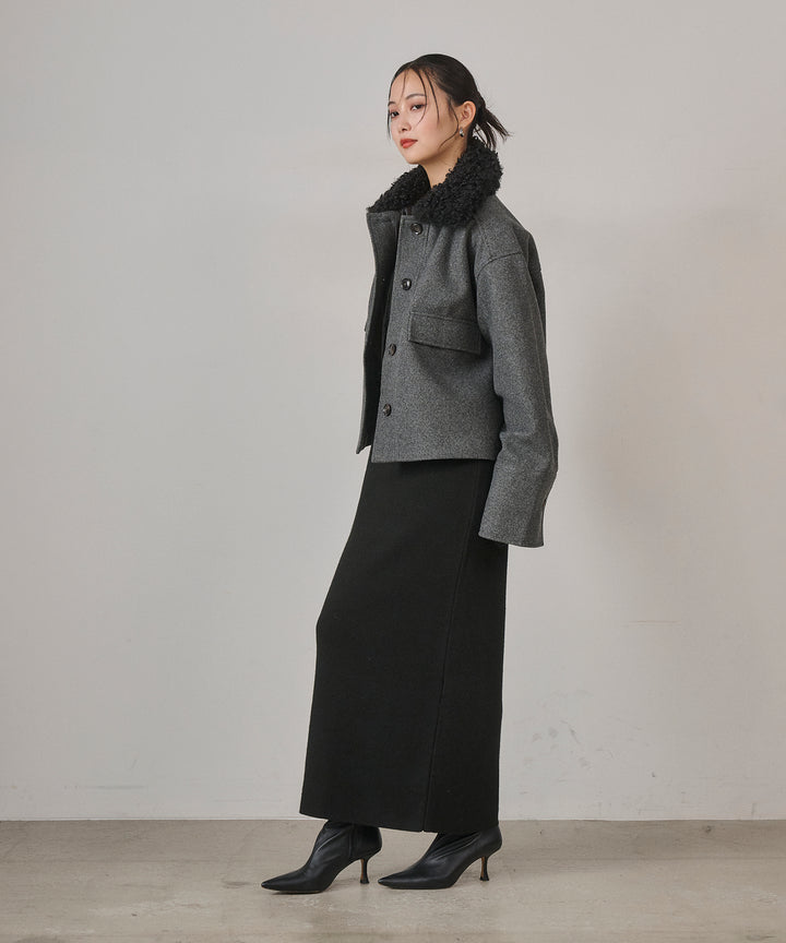 [SET]Wool Like Combi Short JK+Soft Touch Choker Knit Onepiece