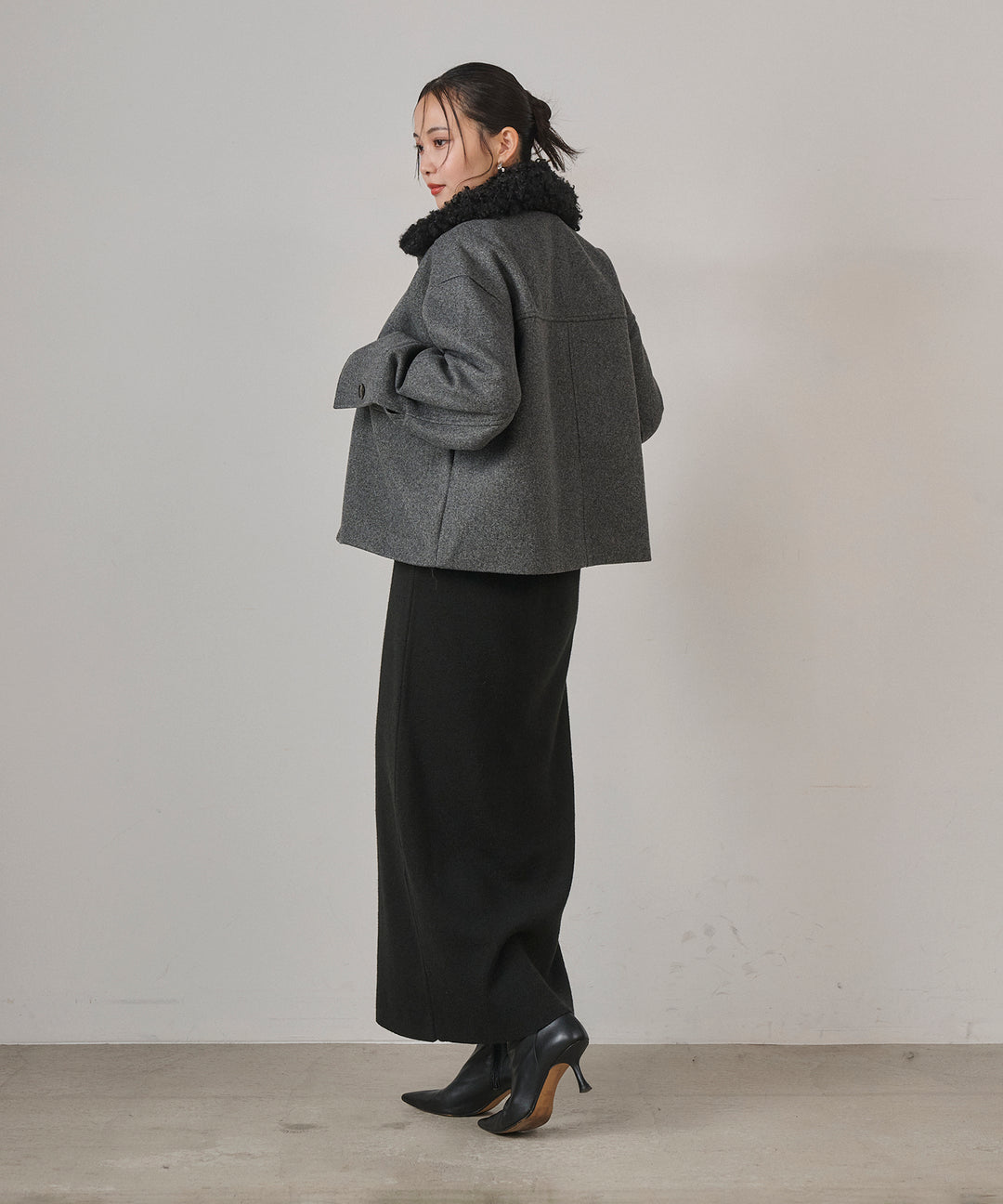 [SET]Wool Like Combi Short JK+Soft Touch Choker Knit Onepiece