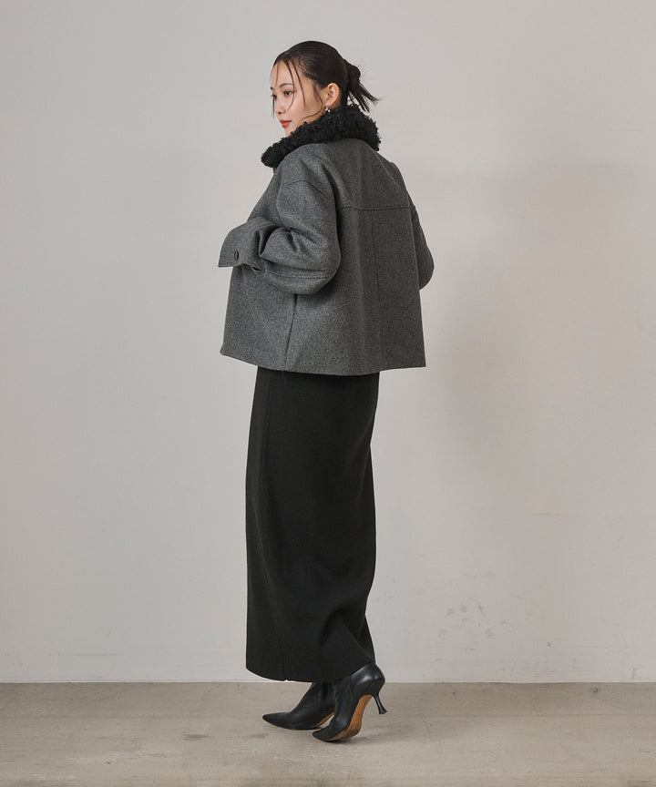 [SET]Wool Like Combi Short JK+Soft Touch Choker Knit Onepiece