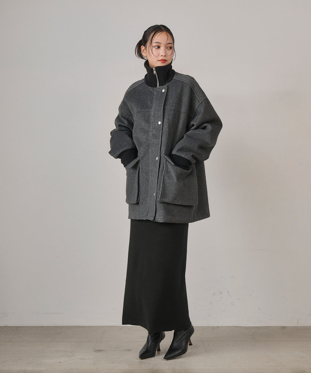 [SET]Mossa Middle Jacket+Soft Touch Choker Knit Onepiece