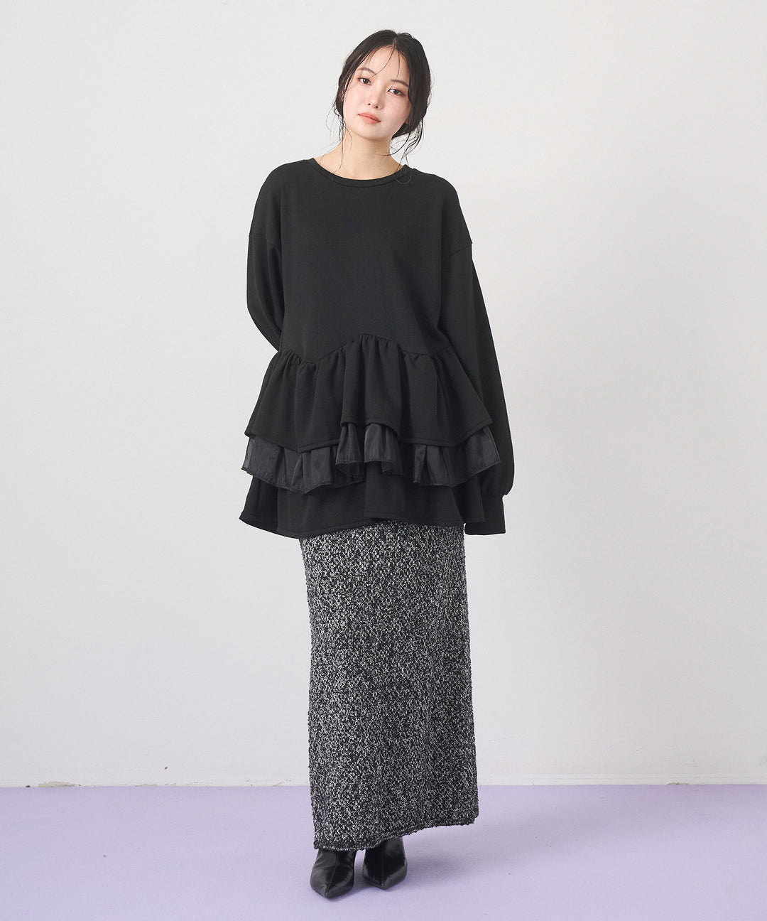 (eliuu)Tweed Like Slub Skirt