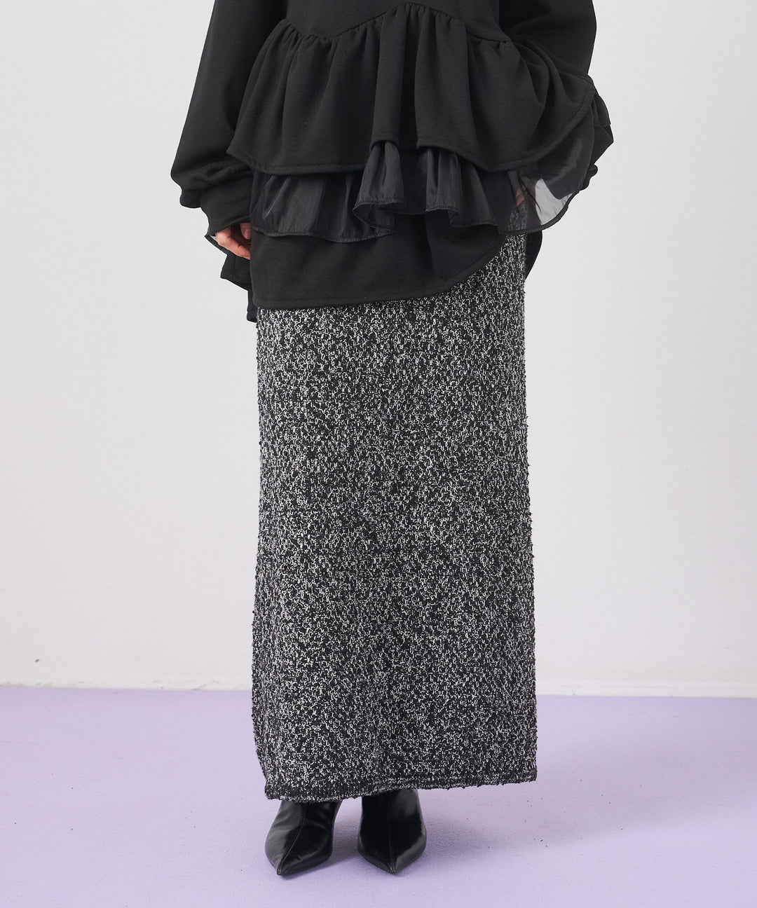 (eliuu)Tweed Like Slub Skirt