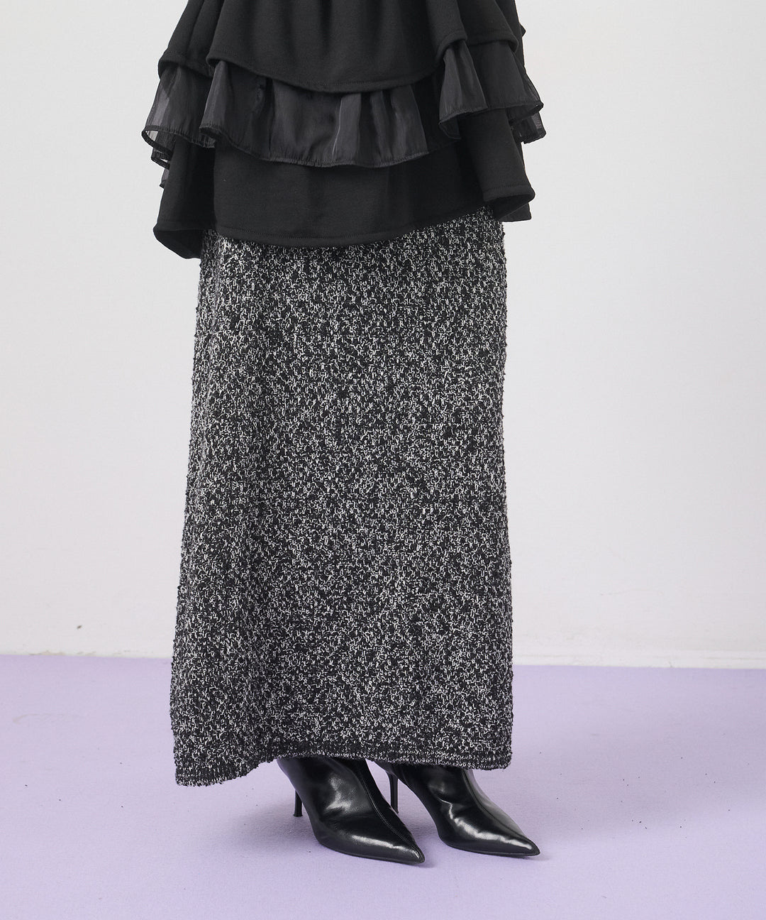 (eliuu)Tweed Like Slub Skirt