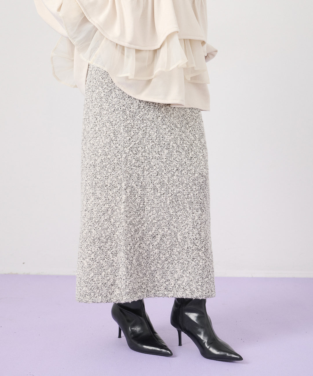 (eliuu)Tweed Like Slub Skirt
