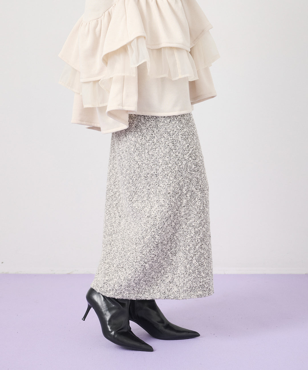 (eliuu)Tweed Like Slub Skirt