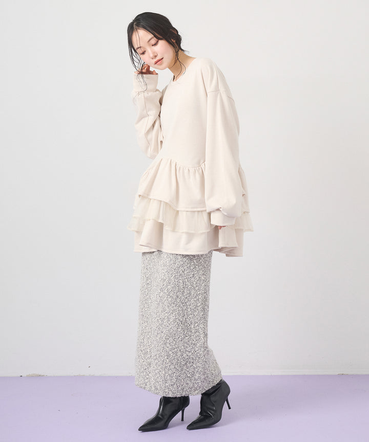 (eliuu)Tweed Like Slub Skirt