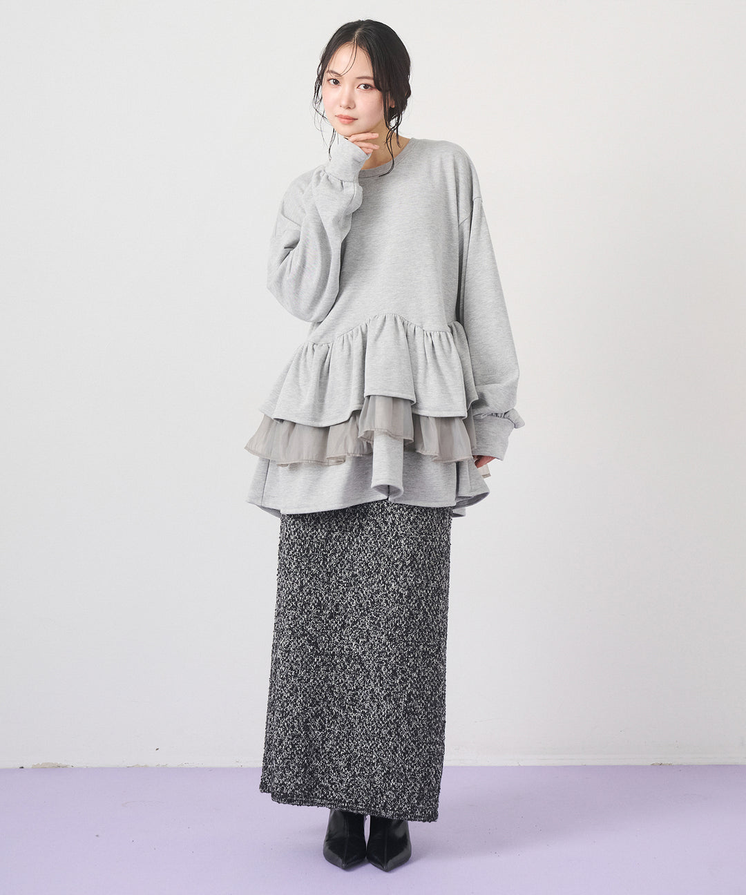 (eliuu)Tweed Like Slub Skirt