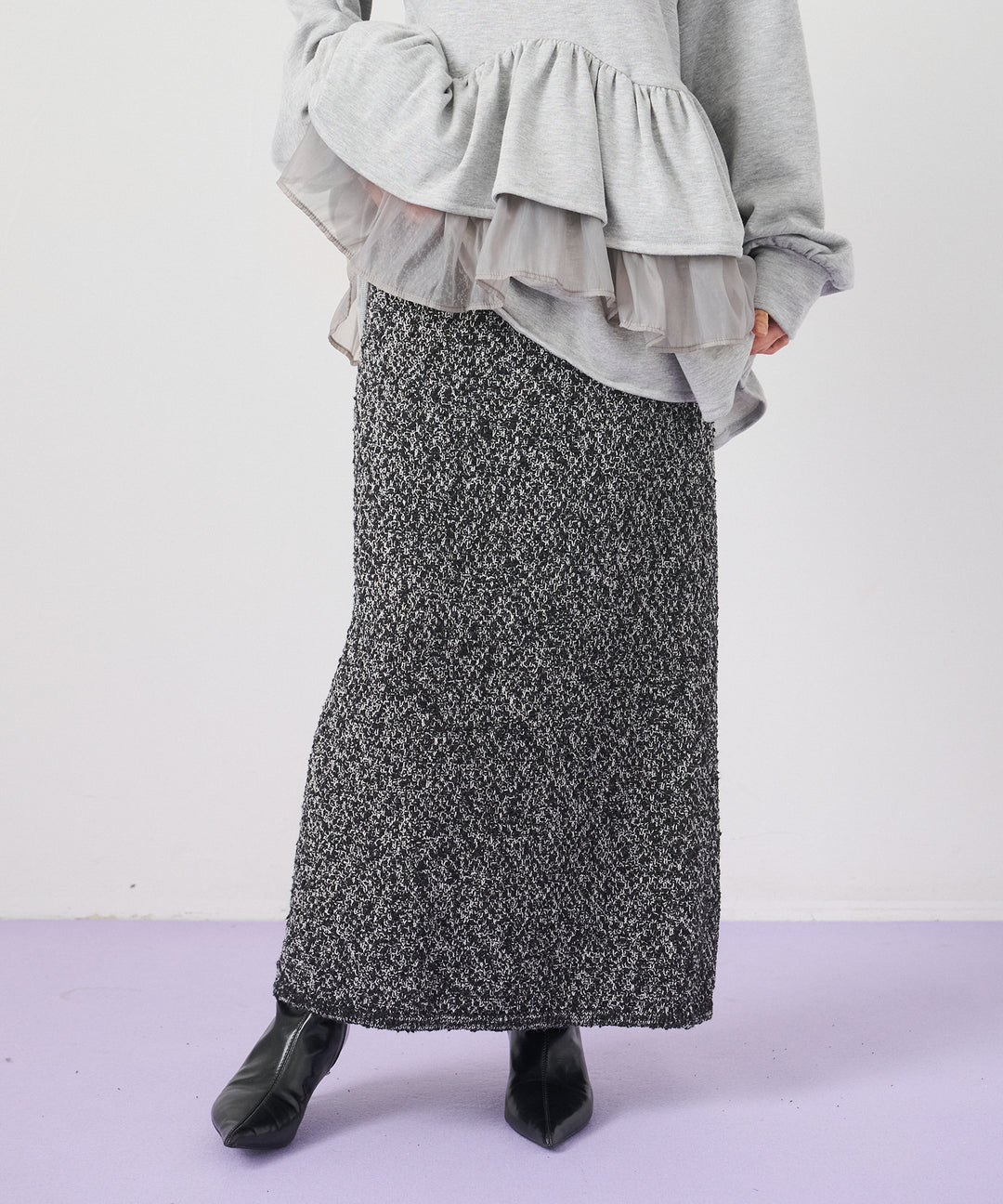 (eliuu)Tweed Like Slub Skirt