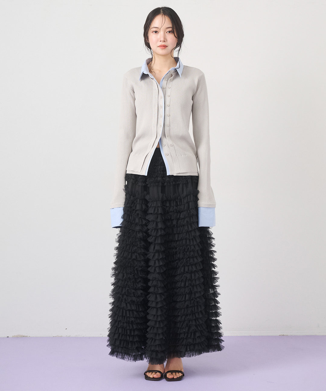 (eliuu)Layered Collar Knit Cardigan