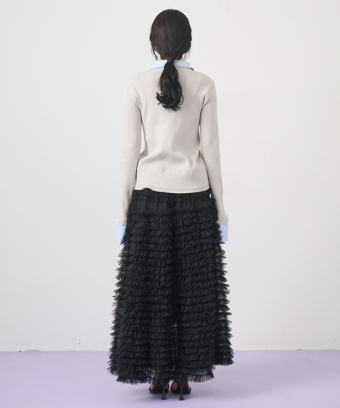 [SET]Layered Collar Knit Cardigan+Verbena Pin Tulle Skirt