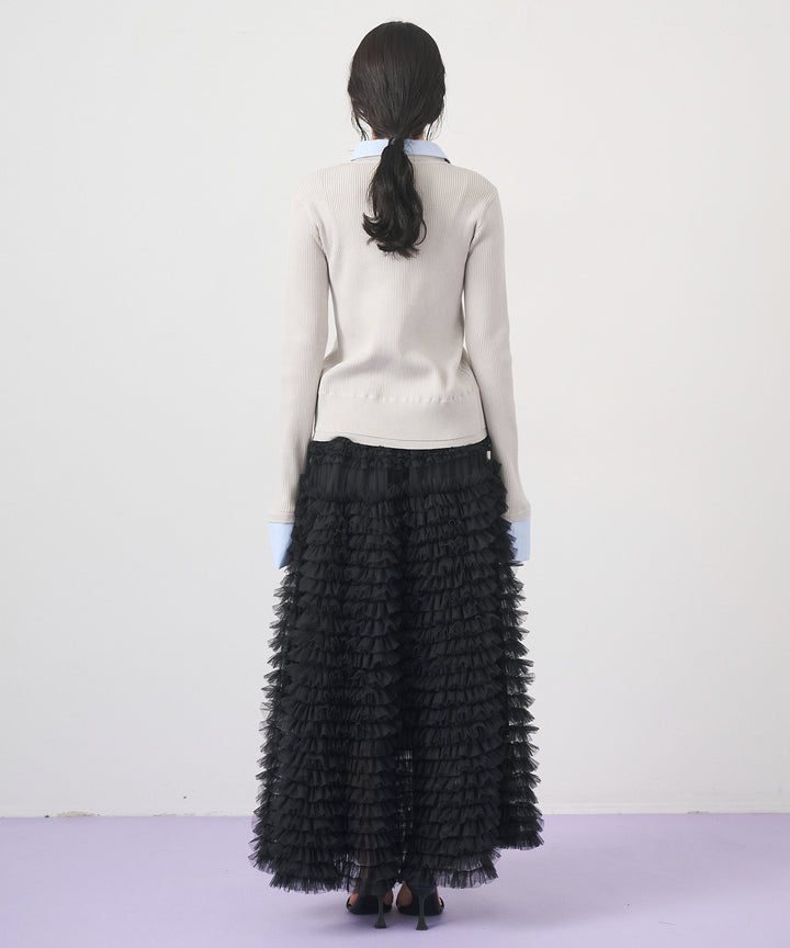 [SET]Layered Collar Knit Cardigan+Verbena Pin Tulle Skirt