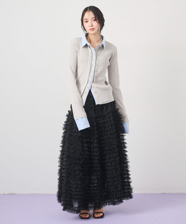 (eliuu)Layered Collar Knit Cardigan