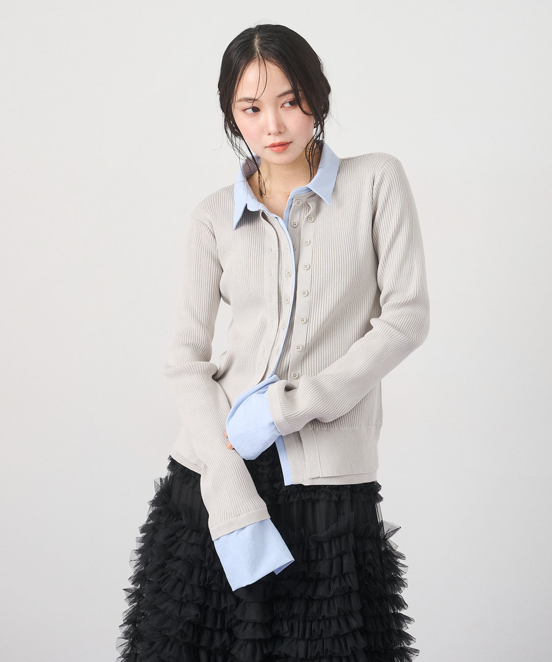 (eliuu)Layered Collar Knit Cardigan