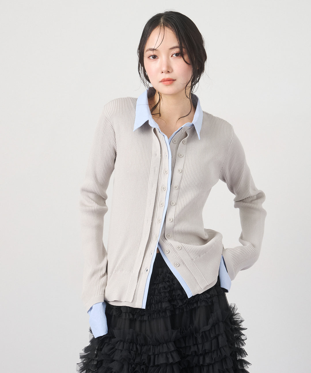 (eliuu)Layered Collar Knit Cardigan