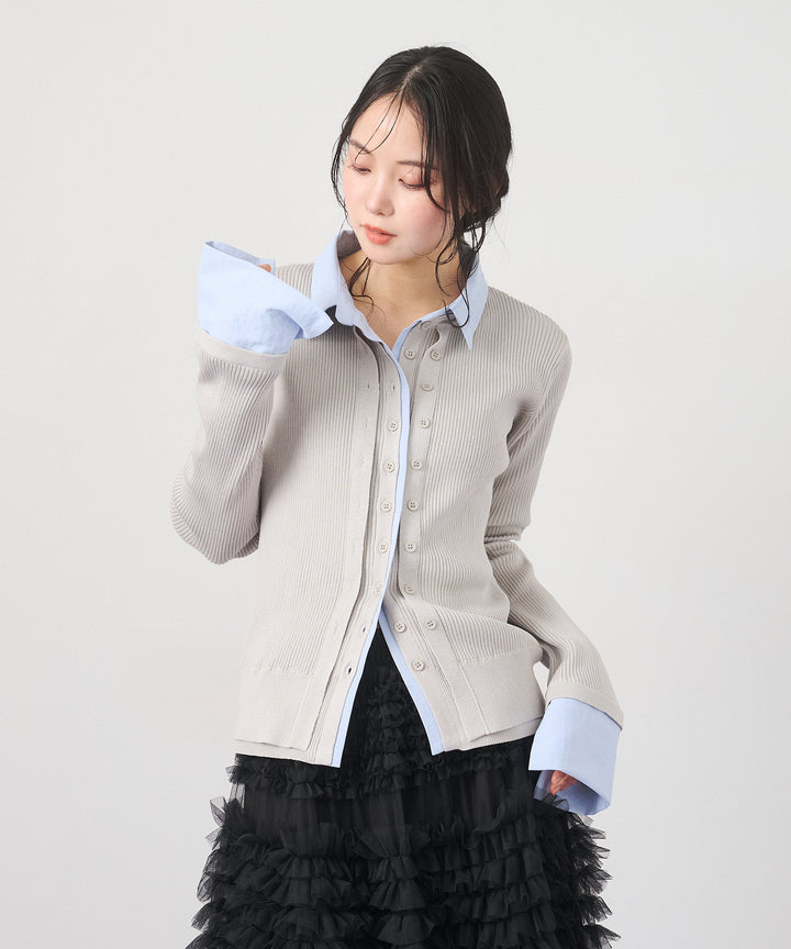 (eliuu)Layered Collar Knit Cardigan