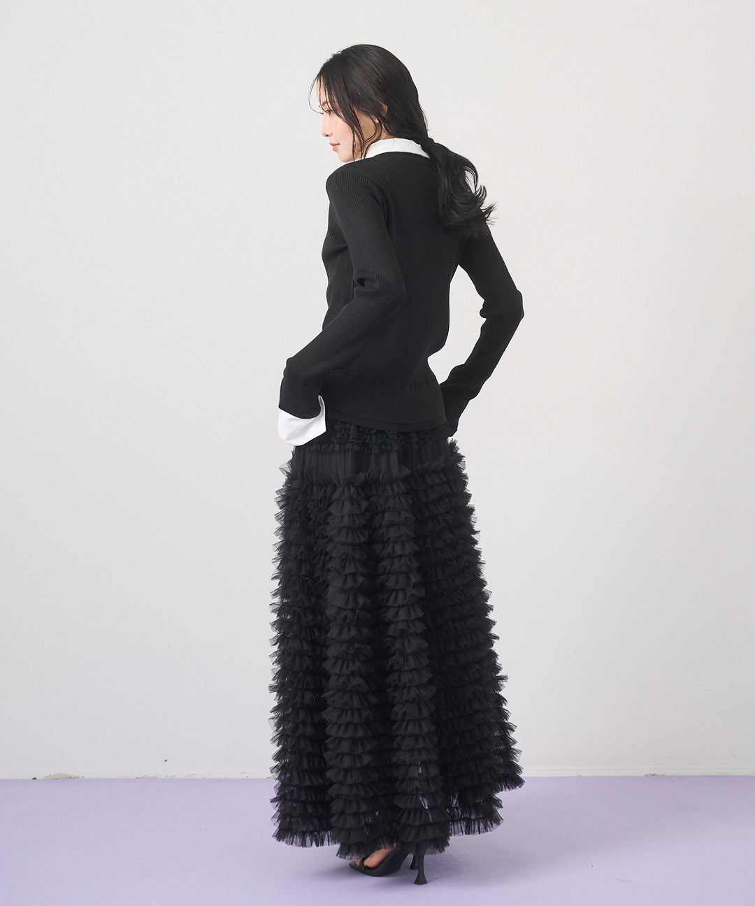 [SET]Layered Collar Knit Cardigan+Verbena Pin Tulle Skirt