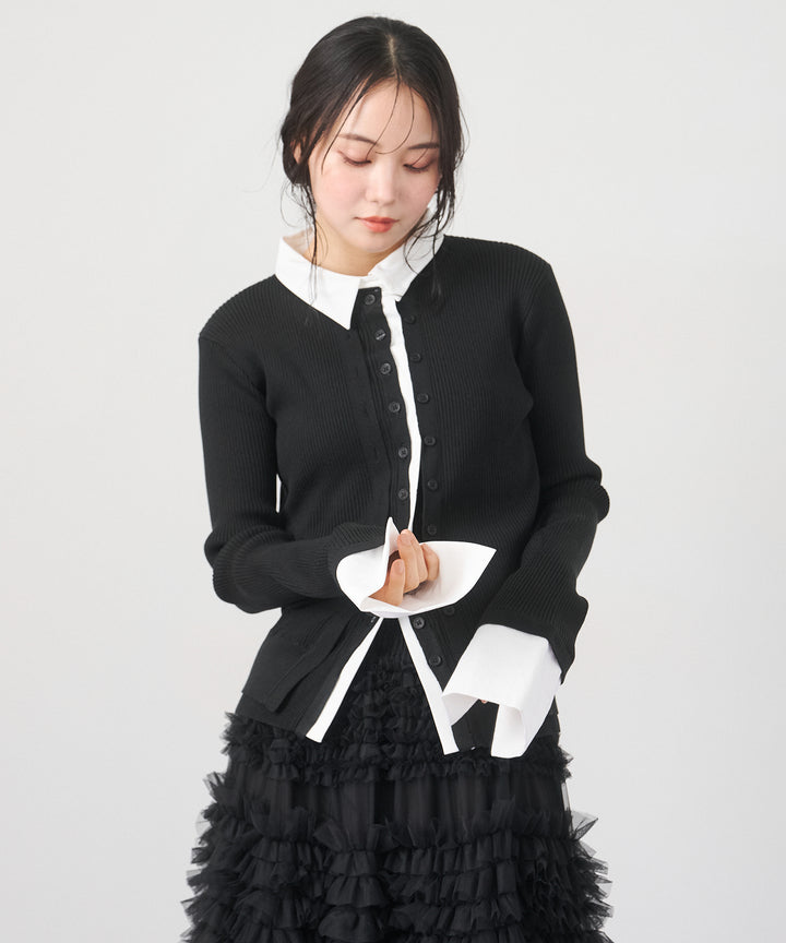 (eliuu)Layered Collar Knit Cardigan