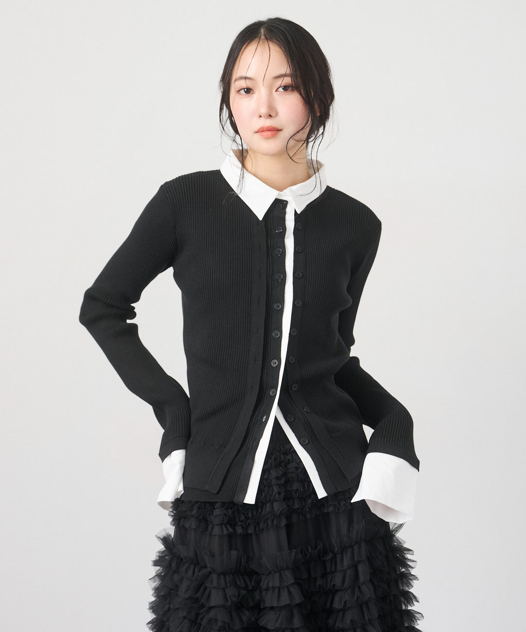(eliuu)Layered Collar Knit Cardigan