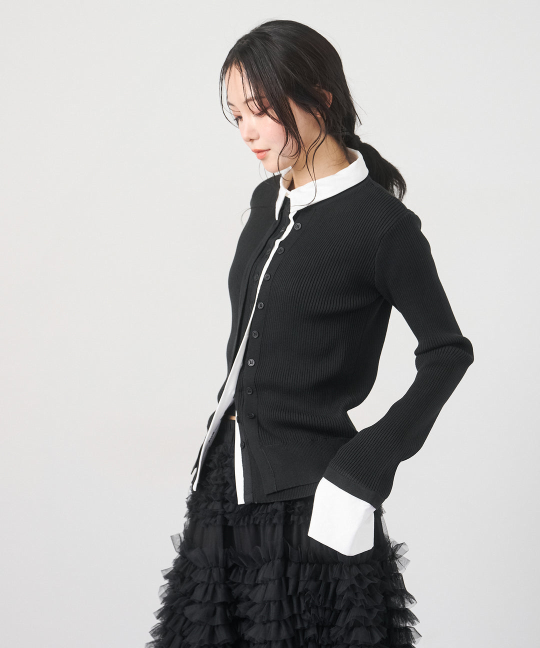 (eliuu)Layered Collar Knit Cardigan
