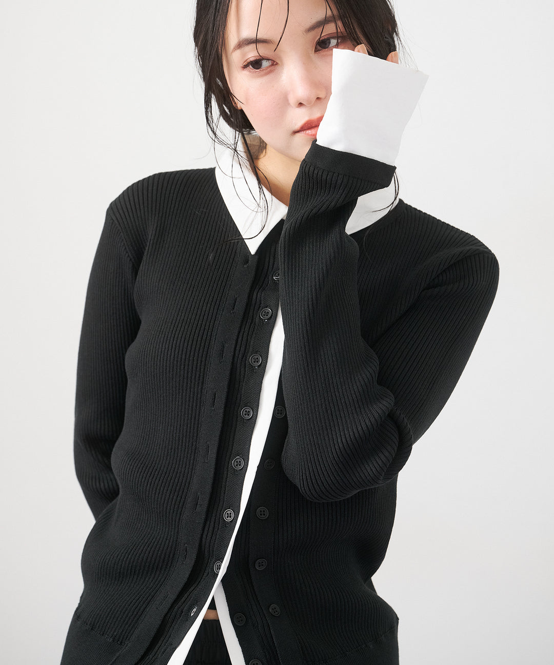 (eliuu)Layered Collar Knit Cardigan