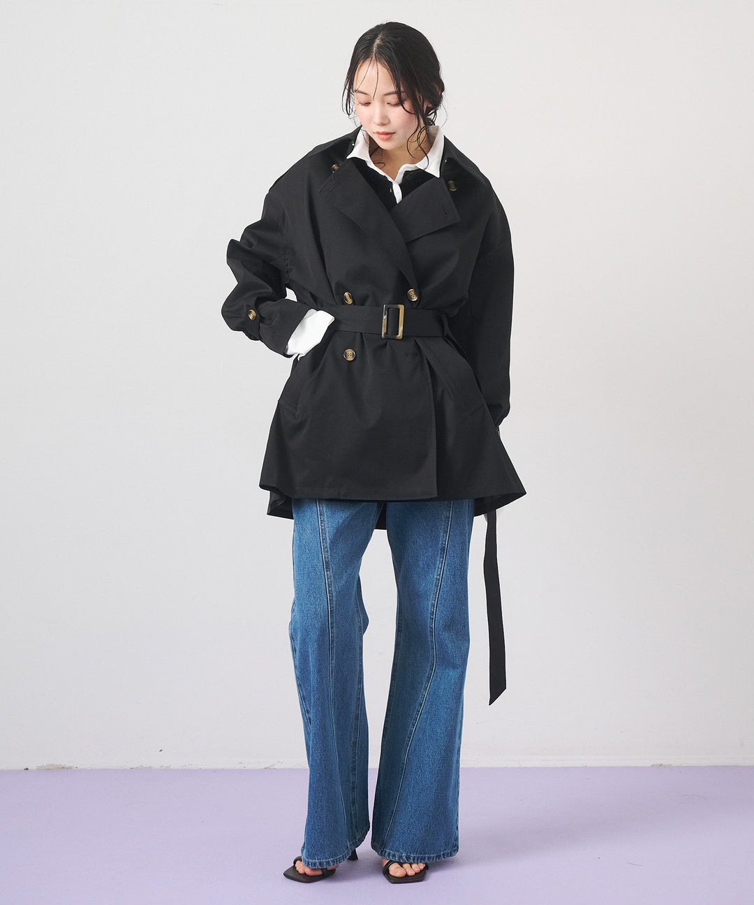 (eliuu)Short Wide Trench Coat