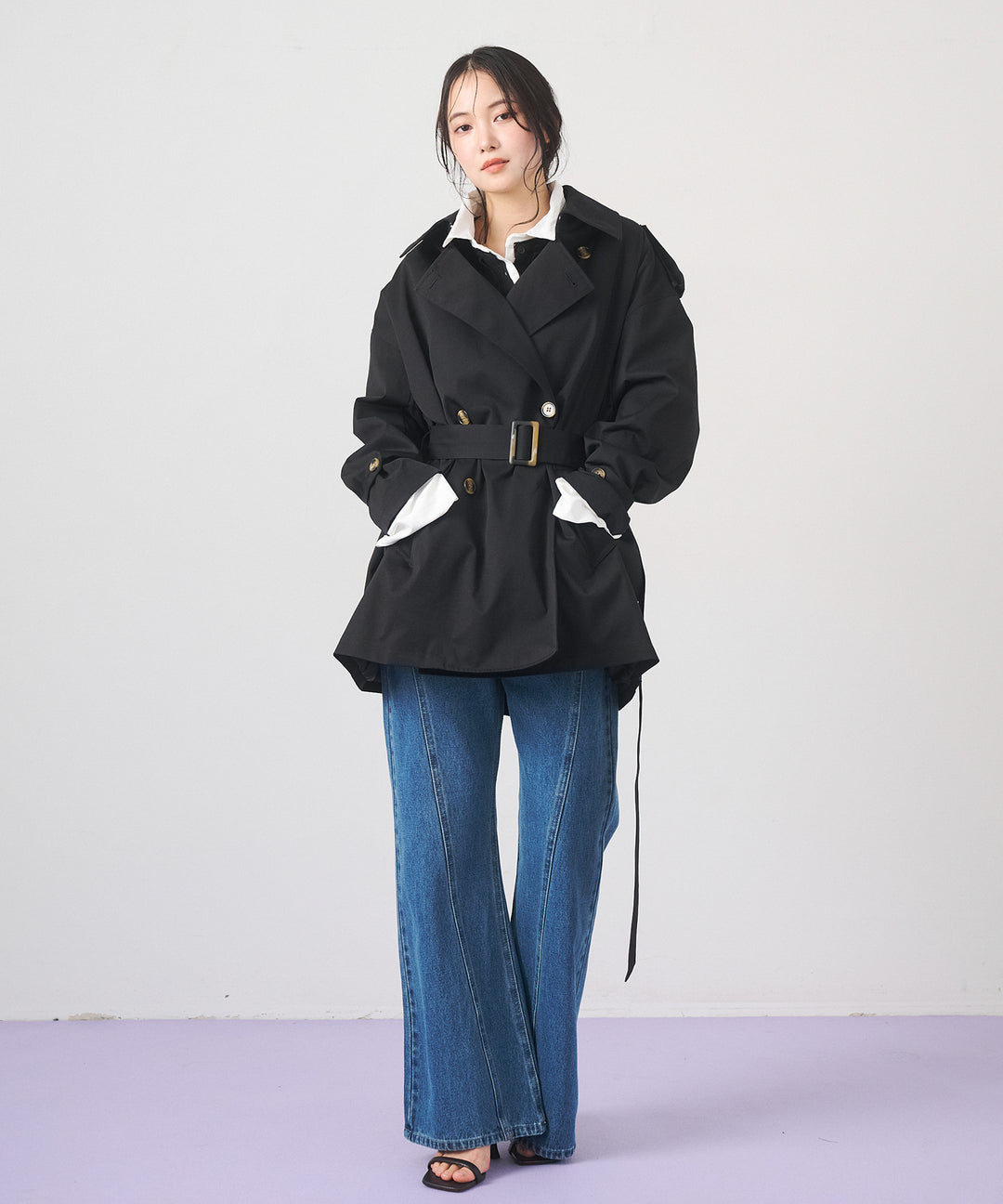 (eliuu)Short Wide Trench Coat