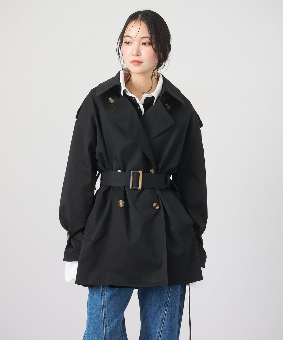 (eliuu)Short Wide Trench Coat