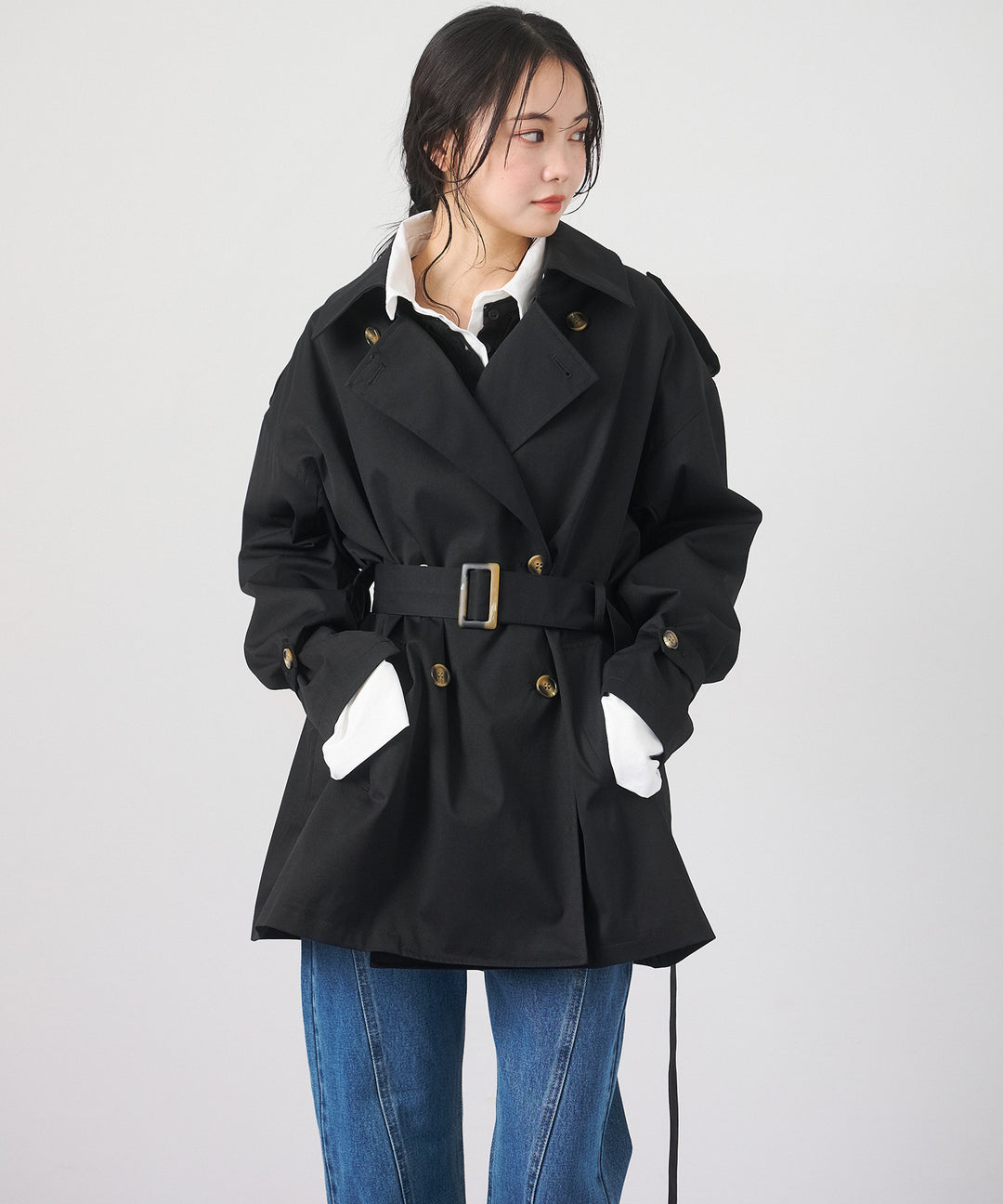 (eliuu)Short Wide Trench Coat