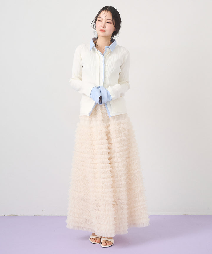 [SET]Layered Collar Knit Cardigan+Verbena Pin Tulle Skirt
