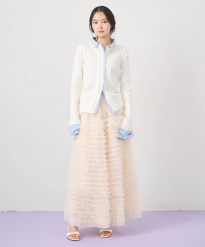 [SET]Layered Collar Knit Cardigan+Verbena Pin Tulle Skirt