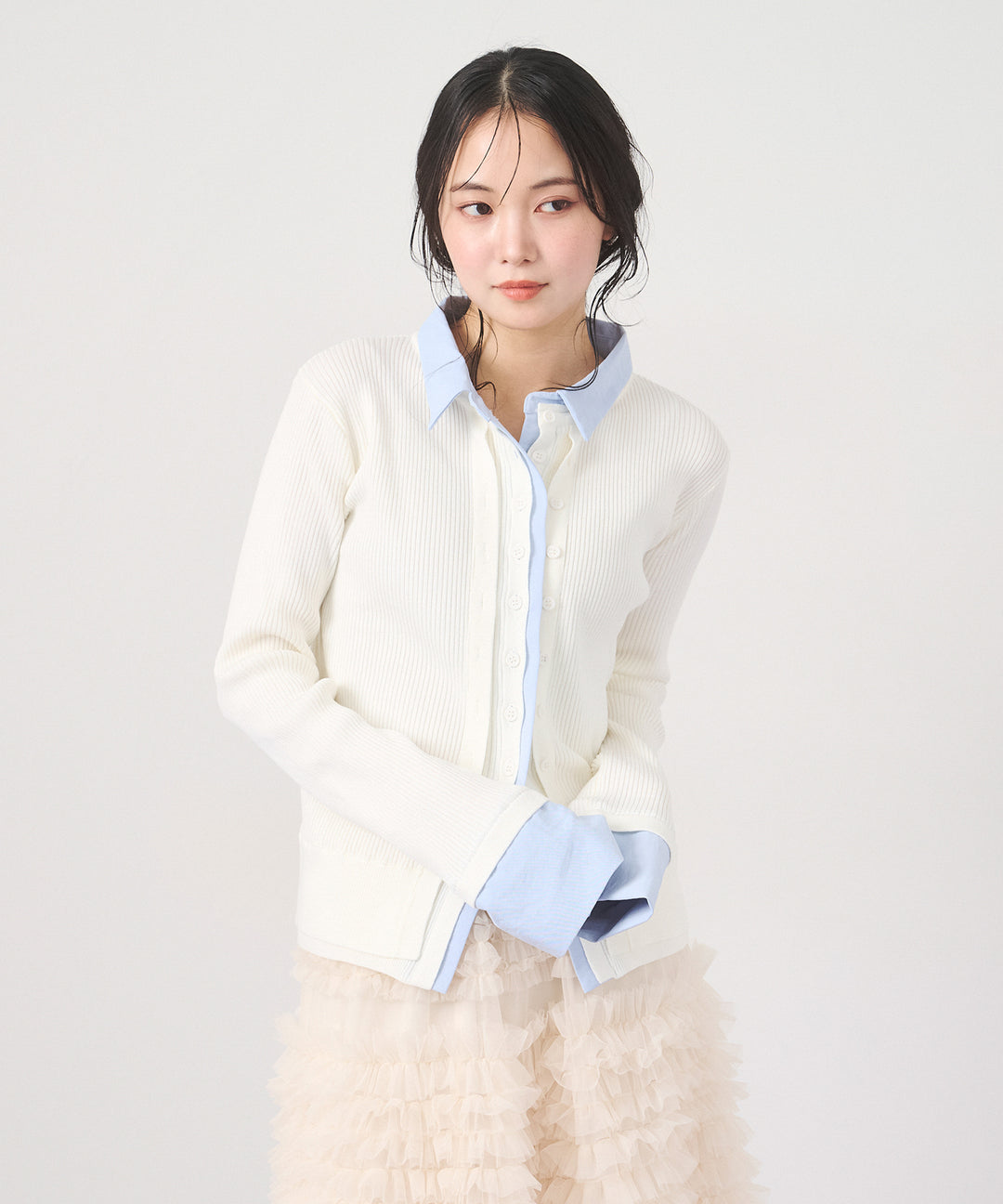 (eliuu)Layered Collar Knit Cardigan