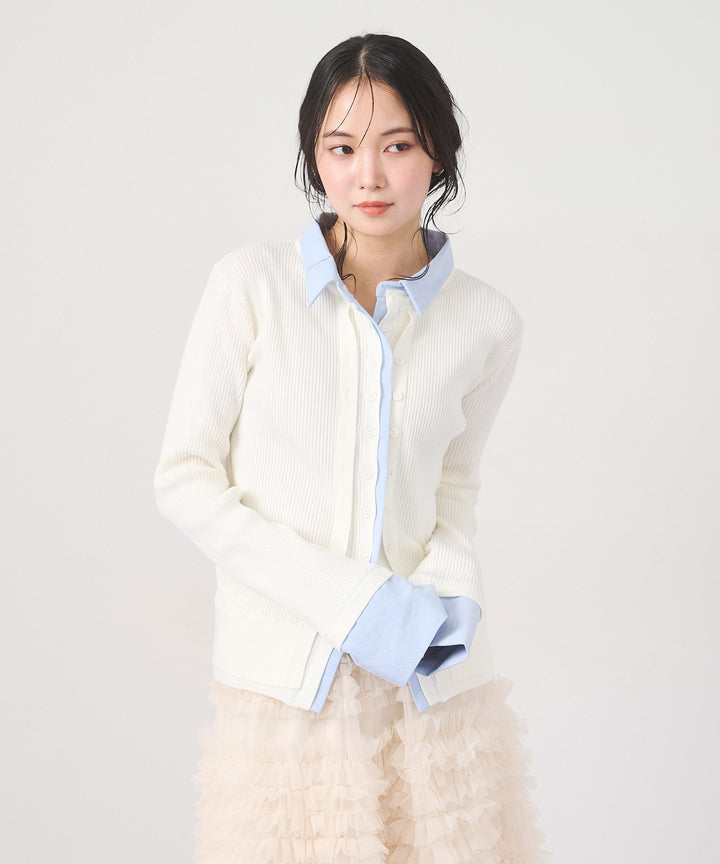 (eliuu)Layered Collar Knit Cardigan