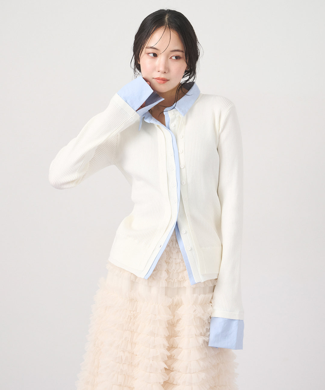 (eliuu)Layered Collar Knit Cardigan
