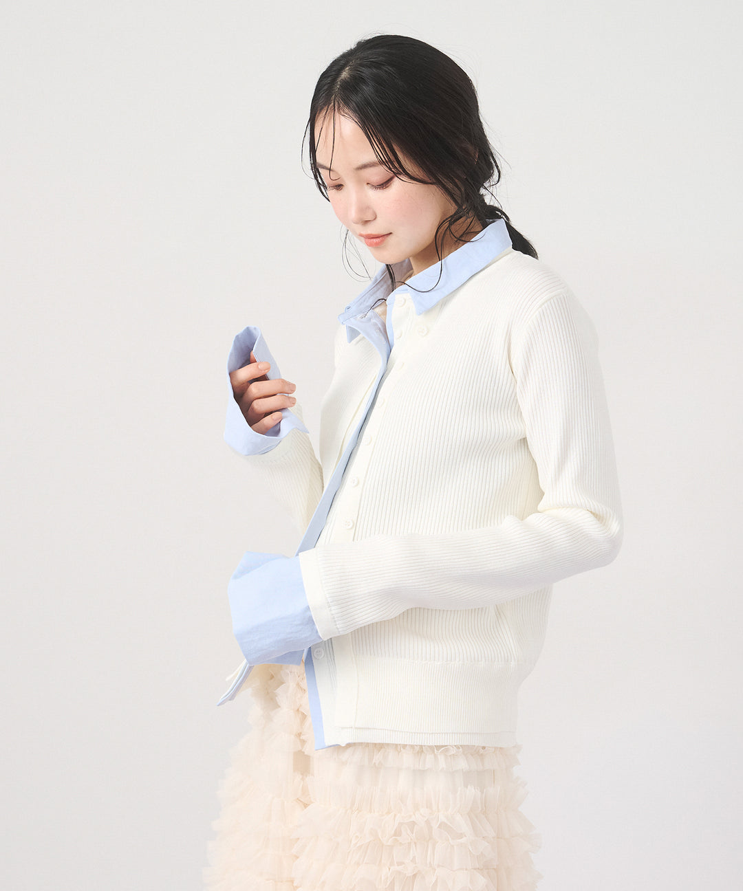 (eliuu)Layered Collar Knit Cardigan