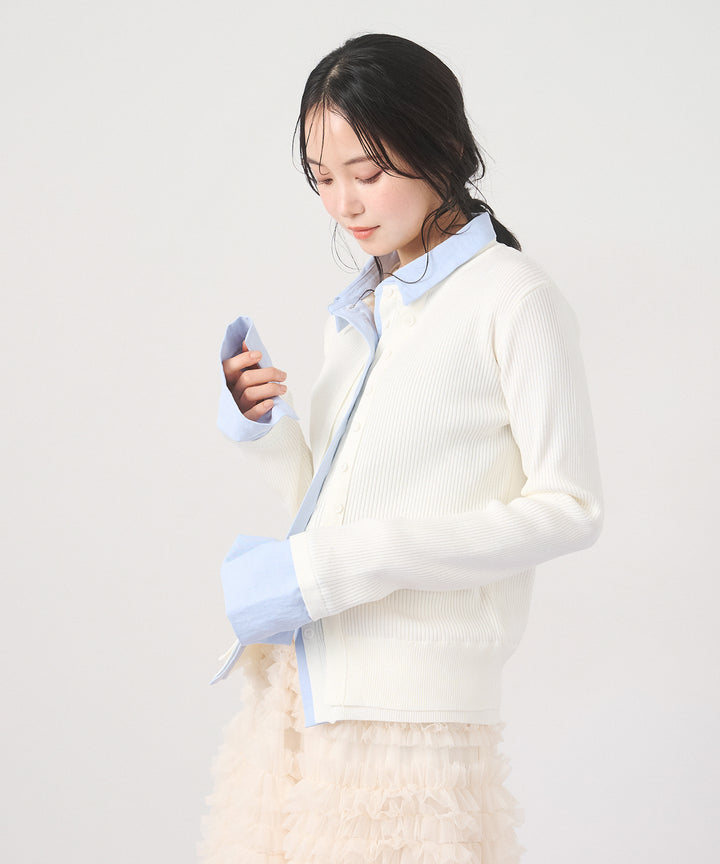 (eliuu)Layered Collar Knit Cardigan